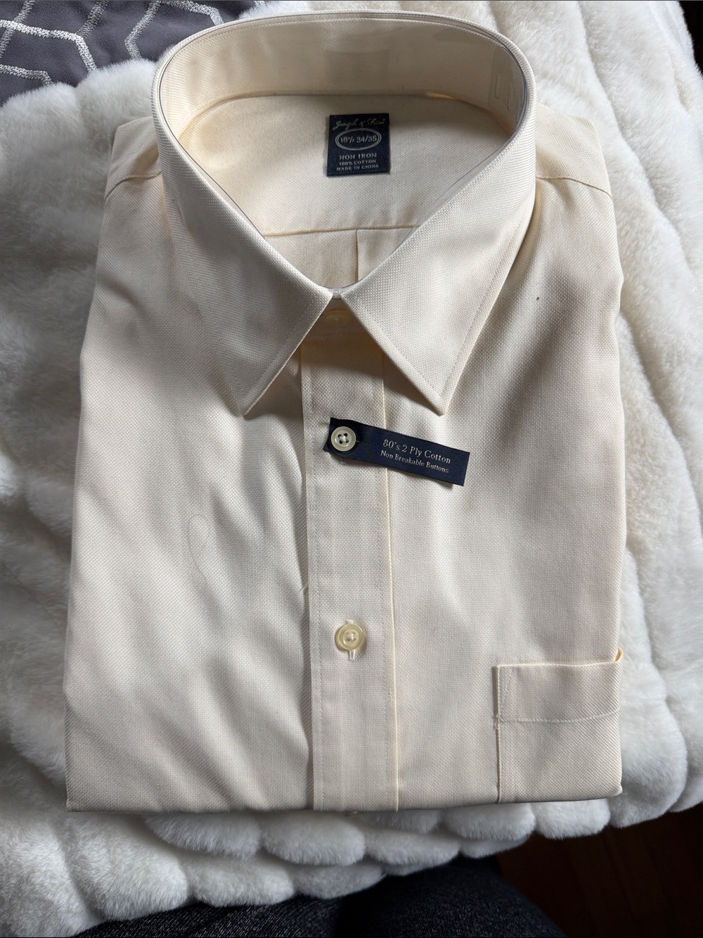 Joseph and Feirs Men's Cream Dress Shirt - Classic Point Collar